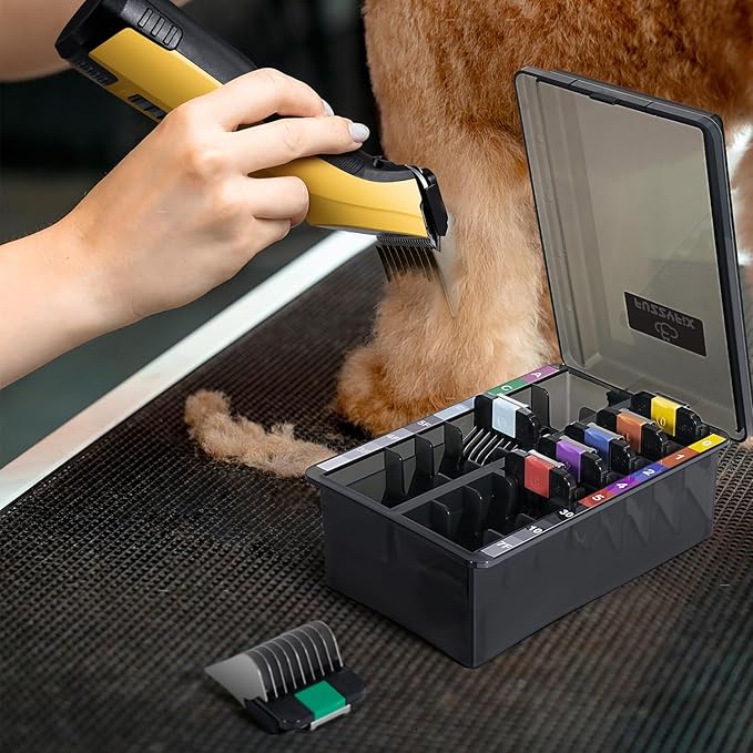 Professional Animal Stainless Steel Attachment Guide Comb Set with Storage Box for A5 Detachable #10, #15, #30 Blade Dog Clippers, Compatible with most Pets, Dogs, Cats, Horses Clippers