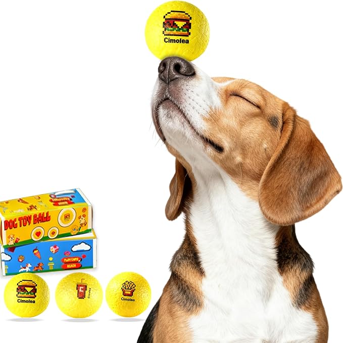 Dog Balls Tennis balls for Dogs, Interactive Dog Toys for Aggressive Chewers ,Indestructible Dog Toy to Keep Them Busy, Puppy Chew Toys for Teething, Durable Dog Ball for Medium Small (Fast Food-2.6")