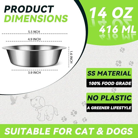 15 PCS Small Stainless Steel Dog Bowls, 5.5inch Metal Dog Bowl, Pet Puppy Food Water Bowl Set, Thickened Metal Food Water Bowls for Small Dogs, Dishwasher Safe (14OZ)