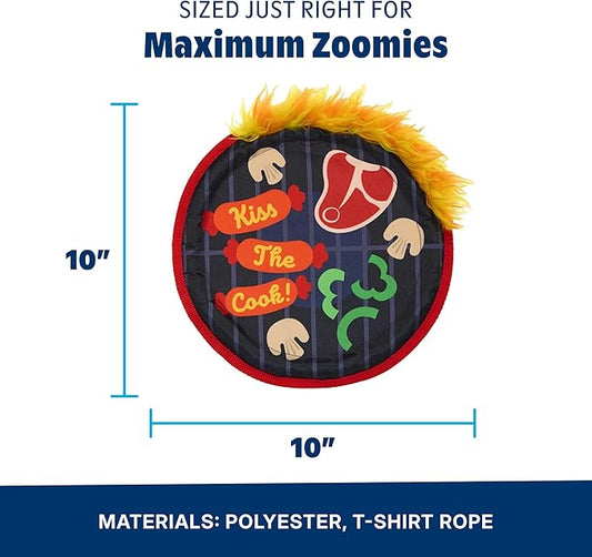 Barkbox Bark-B-Q Flying Disc Dog Toy | Fluff-Free Crinkle Disc with T-Shirt Rope Edge | Durable Fetch & Tug Toy for Dogs & Puppies Who Love Backyard Play