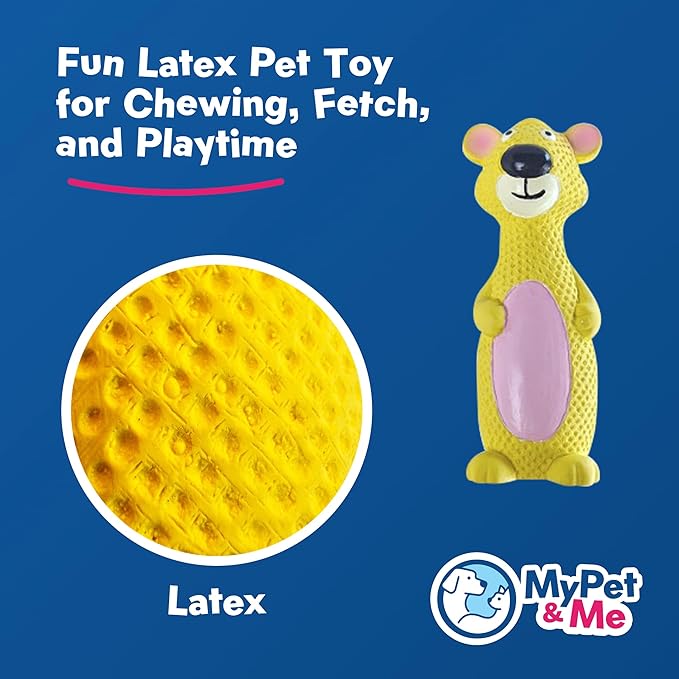 My Pet & Me - Squeaky Dog Toys for Light to Moderate Chewers - Fun Latex Toys for Puppies, Teething, and Gentle Play - Interactive Fetch and Chew Toy with Squeaker (Golden Bear, 6 Inch)
