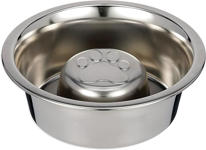 Palz&Co Slow Feed Reversible Stainless Steel Food and Water Bowl for Small Dogs and Cats, Promotes Healthy Eating and Mental Stimulation (Small 6 Oz)