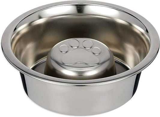 Palz&Co Slow Feed Reversible Stainless Steel Food and Water Bowl for Small Dogs and Cats, Promotes Healthy Eating and Mental Stimulation (Small 6 Oz)