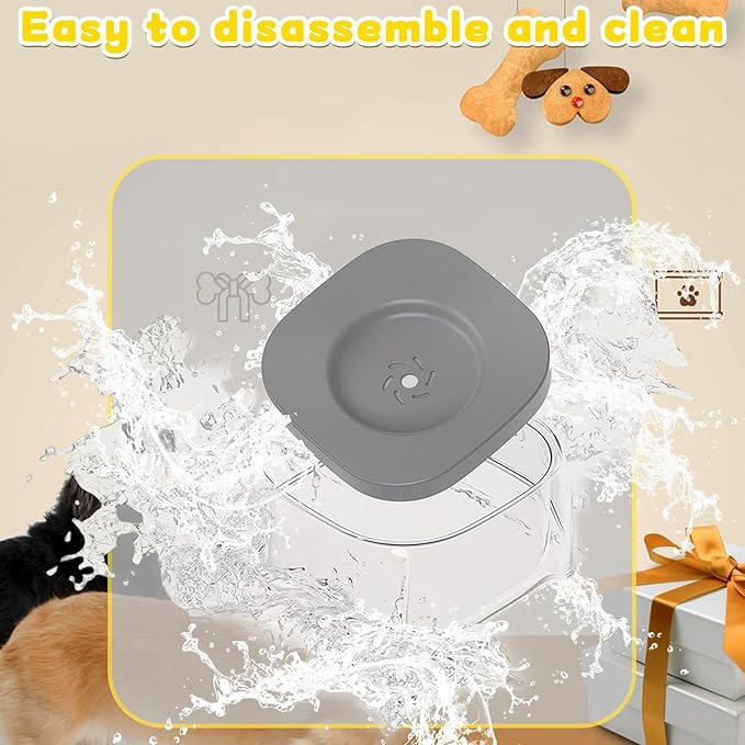Splash-Proof Cat & Dog Water Bowl 2L Anti-Spill Design Reduces Refill Frequency Splash-Resistant Bowl Keeps Surroundings Clean Slow-Drink Bowl Designed for Pets Who Splash Water- (Grey)