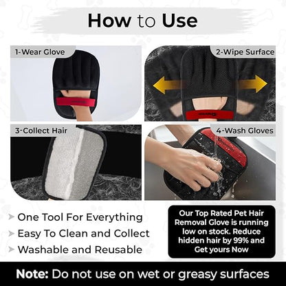Pet Hair Removal Glove – Reusable Electrostatic Pet Hair Removal Mitt for Couch, Carpet, Car Seat & Laundry – Cat & Dog Fur Cleaning Tool for Furniture (Pack of 1)