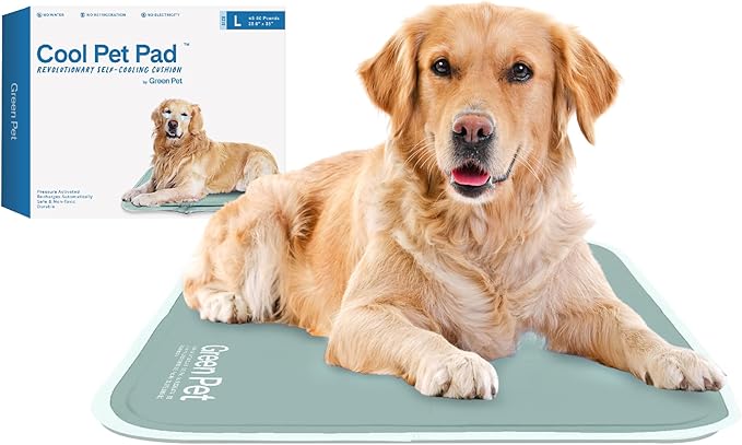 The Green Pet Shop Cool Pet Pad - Large, Sage Grey - Self-Cooling, Pressure Activated Mat for Dogs & Cats from 46-80 lbs - Non-Toxic Gel, No Water Needed