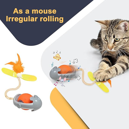Tyasoleil Interactive Cats Toys Ball, Newly IMAGINABLE Agile Mice Moving Ball, Mice&Bird Voice Attract, Elastic Mesh Tail, Automatic Kitten Toys, 2 Replacement Feather, for Bored Adult Indoor Cats