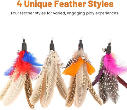 8 PCS Cat Colorful Feather Wand Replacement, Cat Toy Feather Replacement, Interactive Toy Refills for Indoor Cats