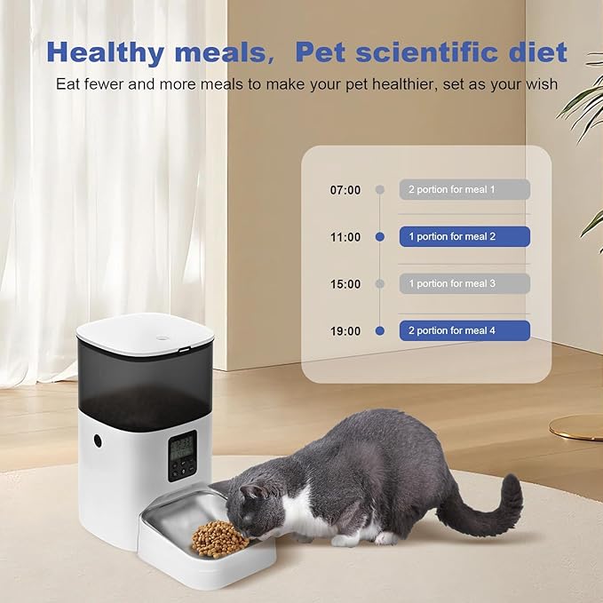 Automatic Cat Feeder, 4L Cat Food Dispenser with 10s Voice Recorder, Pet Feeder up to 8 Meals per Day, Timed Dog Feeder with Dry Food Sealed Ring