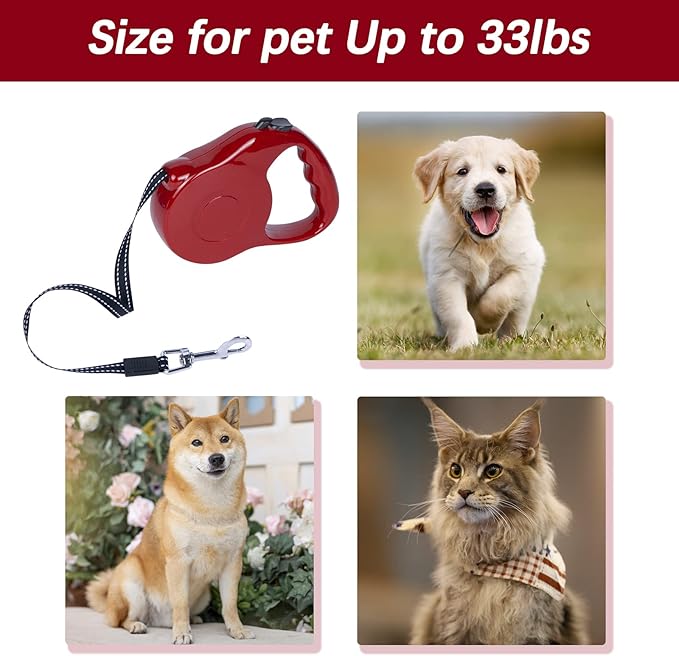 Retractable Dog Leash 16ft, Tangle-Free Expandable Leash for Medium Dogs Up to 33lbs, Easy-Adjust Lock & Anti-Slip Handle for Safe Walks