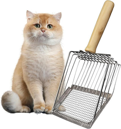 Cat Litter Scoop, Premium Kitty Shovel with Hook and Hole, Metal Sifter Scooper Stainless Steel for Easy Cleaning, Durable and Heavy Duty, Odor-Free for Litter Box (Only Scoop)