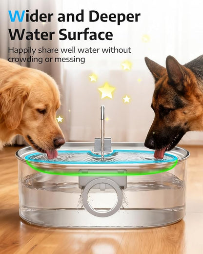 4.2Gal Dog Water Fountain for Large Dogs, 16L Stainless Steel Dog Fountain Water Bowl with Multi-Filtration & Deeper Drinking Tray, Extra Large Pet Water Fountain with Water Window(with 7 Filters)
