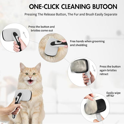 Cat Brushes for Indoor Cats - Self Cleaning Slicker Brush for Shedding Short & Long Haired Dogs, Skin Friendly Deshedding Grooming Tool to Removes Loose Fur, Mats,Tangles & Undercoat, Gray