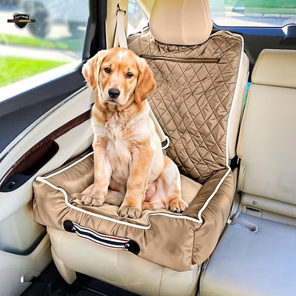 Seat Armour PetBed2Go Tan Car Pet Bed and Seat Cover – Soft, Portable Pet Cushion for Travel – Protects Vehicle Seats from Fur, Dirt & Scratches