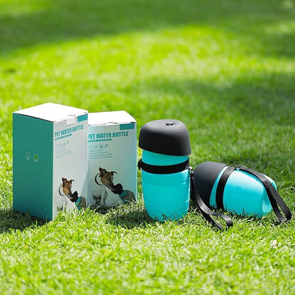 Dog Water Bottle Portable (17oz/22oz), 2 in 1 Foldable Dog Travel Water Bottle, Leak-Proof Dog Water Dispenser, Pet Water Bottle Drink Feeder for Outdoor Walking Hiking, Food-Grade Silicon (22oz)