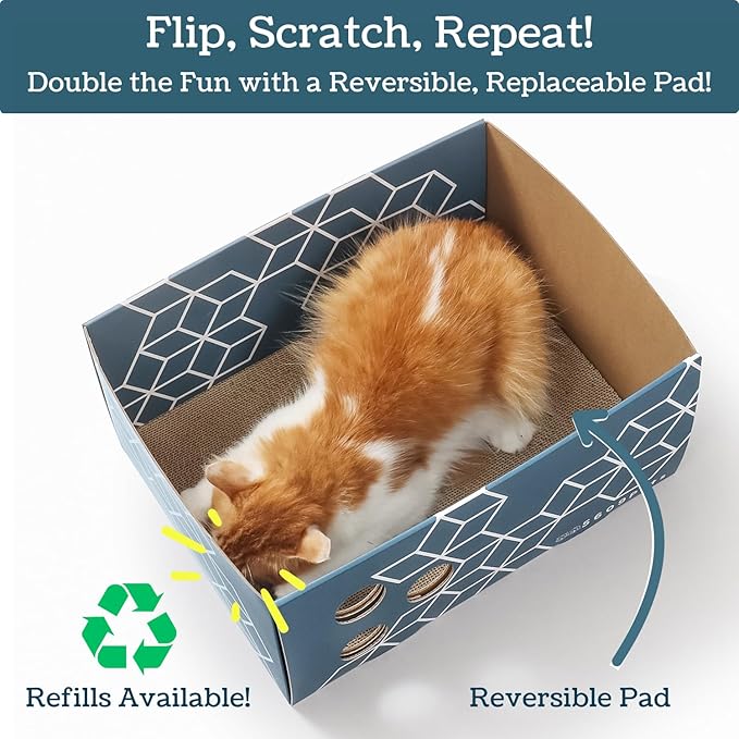 Cardboard Cat Scratcher, No-Mess Cat Scratcher Box with Refillable Double-Sided Cat Scratcher Pad for Indoor Cats