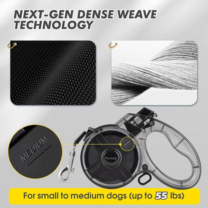 16 ft Retractable Dog Leash, One-Handed Brake, 360° Tangle-Free, Strong Nylon Tape, for Dogs up to 55 lbs