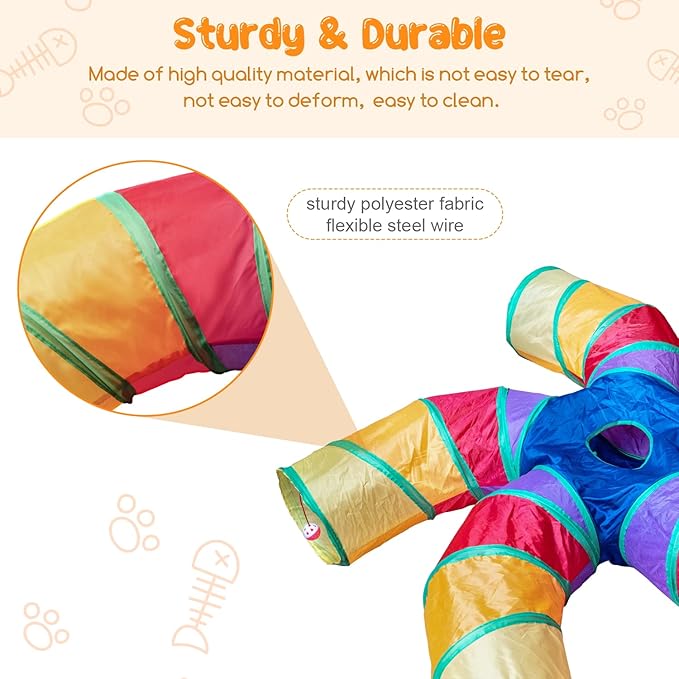 Depets Cat Tunnel and Toy Set, 5-Way Tube with Play Ball and 15 Pcs Interactive Feather Toys for Cats & Kittens