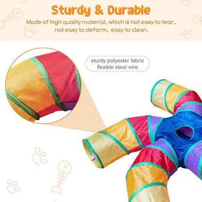 Depets Cat Tunnel and Toy Set, 5-Way Tube with Play Ball and 15 Pcs Interactive Feather Toys for Cats & Kittens