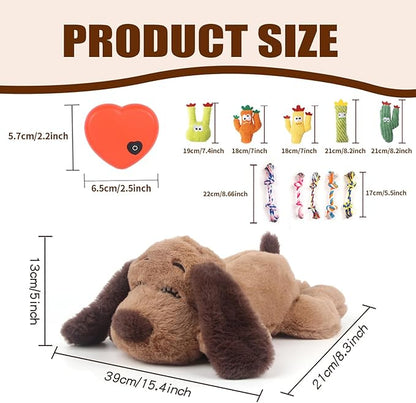BEVERLYSHARK Puppy Heartbeat Toy Dog Anxiety Relief Sleep Calming Aid Heartbeat Stuffed Animal Behavioral Crate Kennel Training Heartbeat Plush Toy for Small, Medium, Large Dog Cat Brown-C