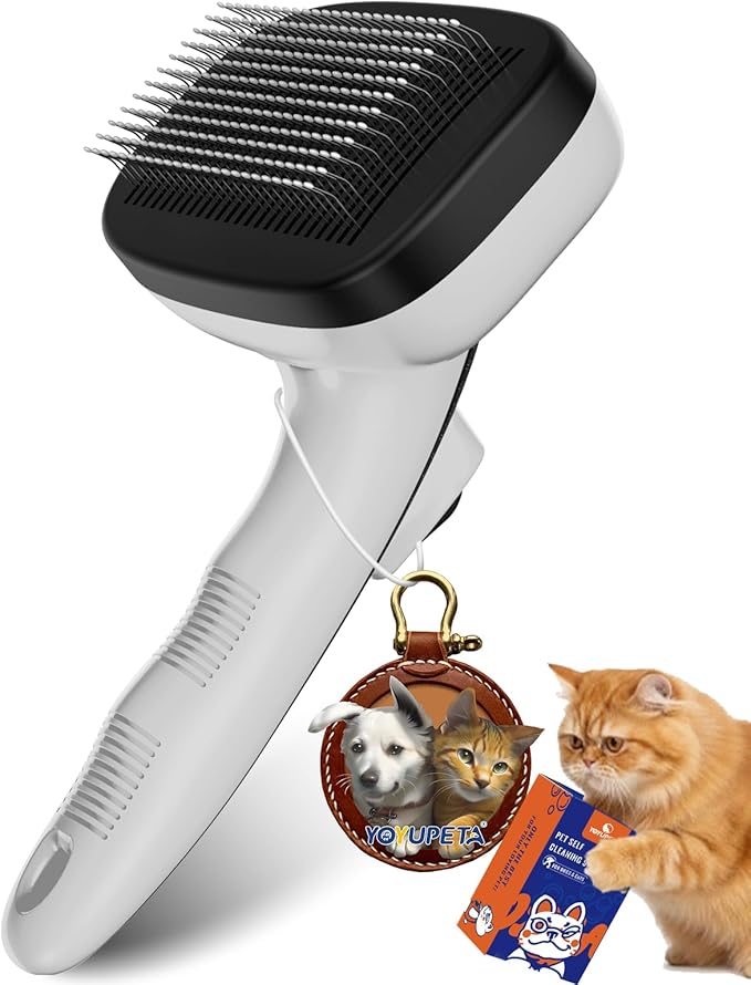 Cat Brushes for Indoor Cats - Self Cleaning Slicker Brush for Shedding Short & Long Haired Dogs, Skin Friendly Deshedding Grooming Tool to Removes Loose Fur, Mats,Tangles & Undercoat, Gray