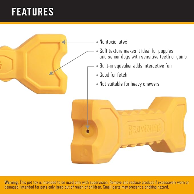 Browning Pet Training Tools, Durable Dog Toys for Tug and Fetch, Bone Squeaker (Gold), One Size