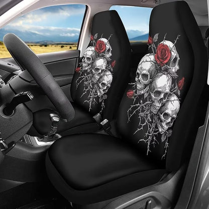Skull Rose Car Seat Covers 2 Pcs Car Seat Covers Front Seats Only Waterproof Breathable Easy to Install Anti-Slip Back Fabric Universal Fit for Auto Truck Van SUV