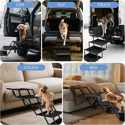 Foldable Dog Stairs for Car SUV Truck, Portable Dog Steps for Large Injured, Pet Ramp with Non-Slip Surface,Suitable for Sofas, Bed, Supports Up to 130 lbs, 5 Steps