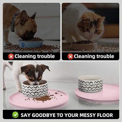 Comtim Waterproof Dog Food Mat - 2 Pack Silicone Pet Food Mat Dog Food Bowl Mats Cat Water Mats Eating Tray, Non-Slip Pet Placemat with Lip for Messy Drinkers to Protect Floor,Pink 11"×11"