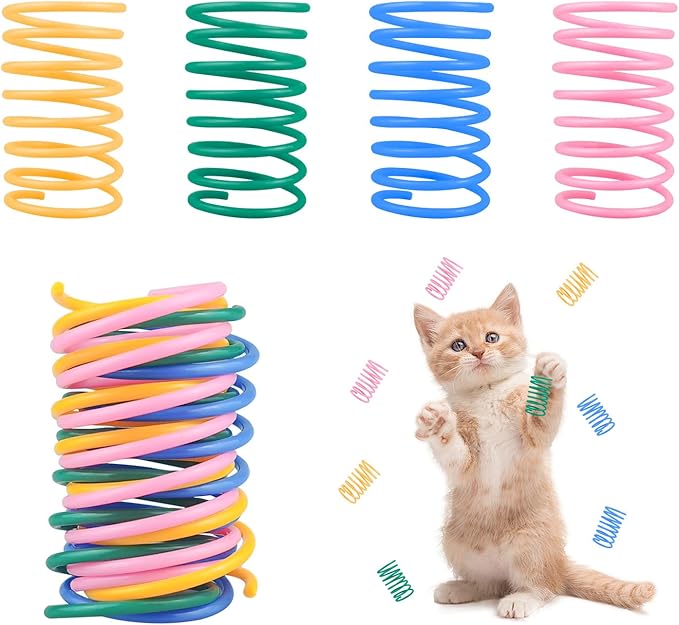 Andiker Cat Spring Toys, 12pcs Colorful & Durable Wide Plastic Cat Toys for Indoor Cats to Play to Release Energy and Keep Fit Bounce Interactive Cat Toy for Swatting, Biting, Hunting Kitten Toys (M)