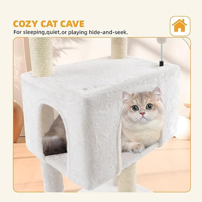 ROYPET Fashion Design 43.3" Cat Trees with Cat Houses Spring Balls,Beige
