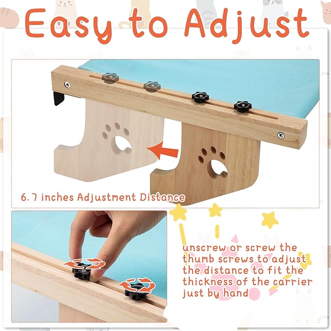 Pinkunn 2 Set Cat Window Sill Perch Adjustable Wood Small Cat Window Hammock Window Seat Cat Bed Windowsill Cat Shelf Indoor Kitty Cat Window Ledge Seat for Bedside Cabinet, Heavy Duty 33 Lbs (Blue)