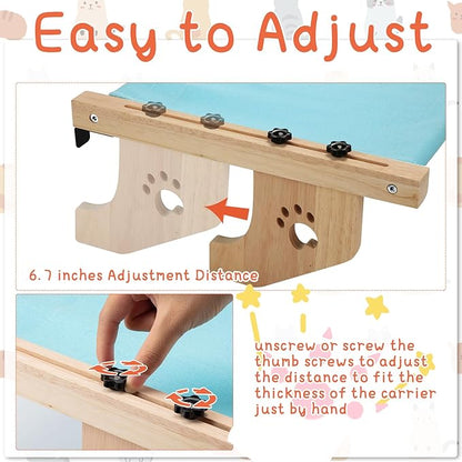 Pinkunn 2 Set Cat Window Sill Perch Adjustable Wood Small Cat Window Hammock Window Seat Cat Bed Windowsill Cat Shelf Indoor Kitty Cat Window Ledge Seat for Bedside Cabinet, Heavy Duty 33 Lbs (Blue)