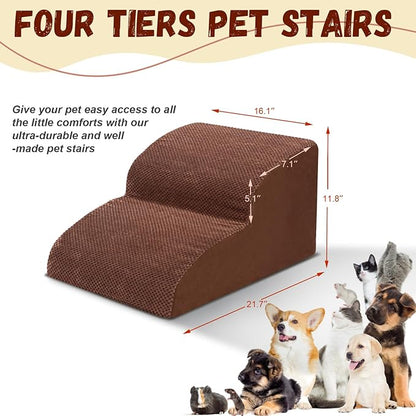 Dog Stairs for Small Dogs - High Density Foam Pet Steps, Extra Wide Dog Ramp with Non-Slip Bottom for High Beds, Couch and Sofa, Best for Dogs Injured, Older Doggy Cats