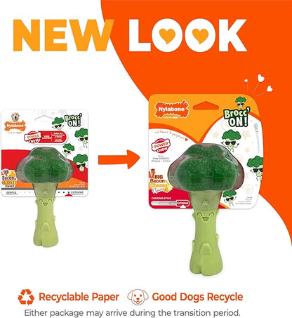 Nylabone Broccoli Power Chew Toy for Dogs, Dog Toys for Aggressive Chewers, Bacon & Cheese Flavor, Large Dogs - Up to 50 lbs, 1 Count