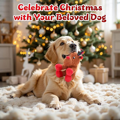 Christmas Dog Toys, Tough Dog Squeaky Toys with Crinkle Paper, Interactive Plush Puppy Chew Toys,Cute Christmas Reindeer Dog Toys, Adorable Dog Gifts for Small, Middle,Large Dogs