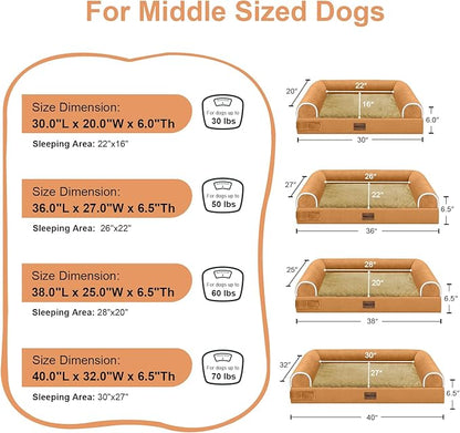 Large Dog Bed Orthopedic Washable: Beds Bolster XL Bed Medium Large Dogs Egg Crate Foam Couch Sofa Waterproof with Removable Cover - Orange