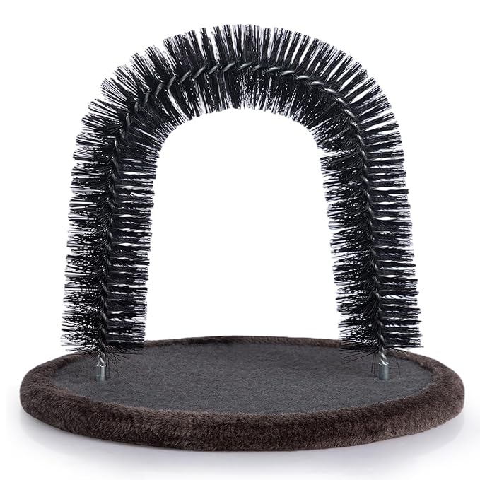 Hollypet Self Grooming Massager and Scratcher Toy - Cat Arch Brush for Back Grooming, Hair Cleaner Pads, Dark Brown