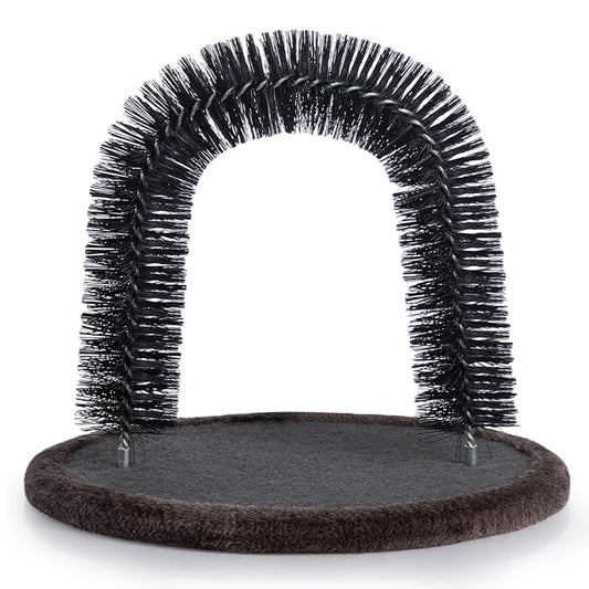 Hollypet Self Grooming Massager and Scratcher Toy - Cat Arch Brush for Back Grooming, Hair Cleaner Pads, Dark Brown