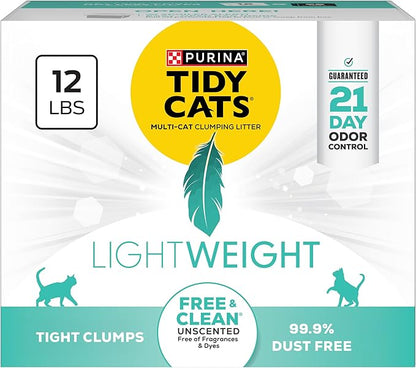 Purina Tidy Cats Lightweight Free and Clean Unscented, Multi-Cat, Clumping, 99.9 Percent Dust Free Cat Litter - 12 lb. Box