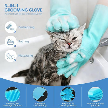 Aglads 8PCS Cat Rabbit Bunny Dog Grooming Kit,Self-Cleaning Brush,Nail Clipper,Grooming Glove,Massage Brush,Flea Comb,Towel&Travel Bag,Complete Grooming Tools for Long&Short Haired Pets(8, blue)