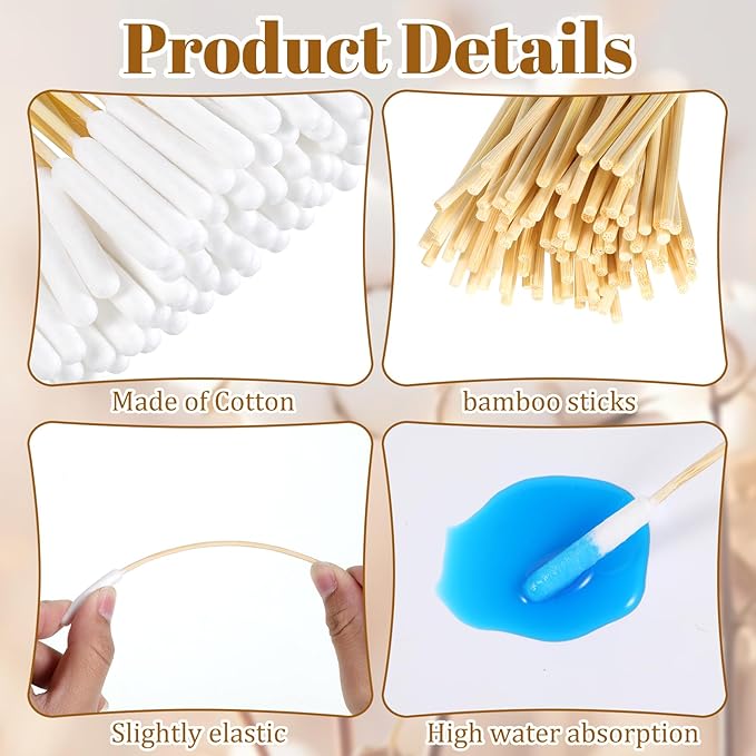Long Cotton Swab for Dogs Ears, 100 Pcs 6 Inch Long Large Professional Bamboo Handle Swab for Dog Ear Cleaning, Wound Care, Tear Stain Removal