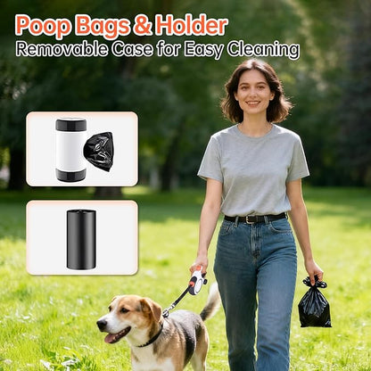 26Ft Heavy Duty Retractable Dog Leash with Dispenser and Poop Bags, for Small, Medium & Large Dogs Up to 110Lbs, 360° Tangle-Free Design and a Durable Chrome Plated Hook