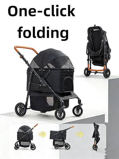 Medium Pet Stroller for Small & Medium Dogs, Double Dog Stroller for 2 Dogs, 44 Lbs Capacity Lightweight Integrated Design, Easy Setup Durable Pet Cart with Safe & Comfort Travel