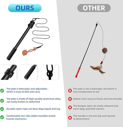 Flirt Pole for Dogs - Durable Dog Rope Toy for Small Medium Large Dogs - Interactive Dog Toys Chase and Tug of War - Lure Chewing Toy for Outdoor Exercise Training