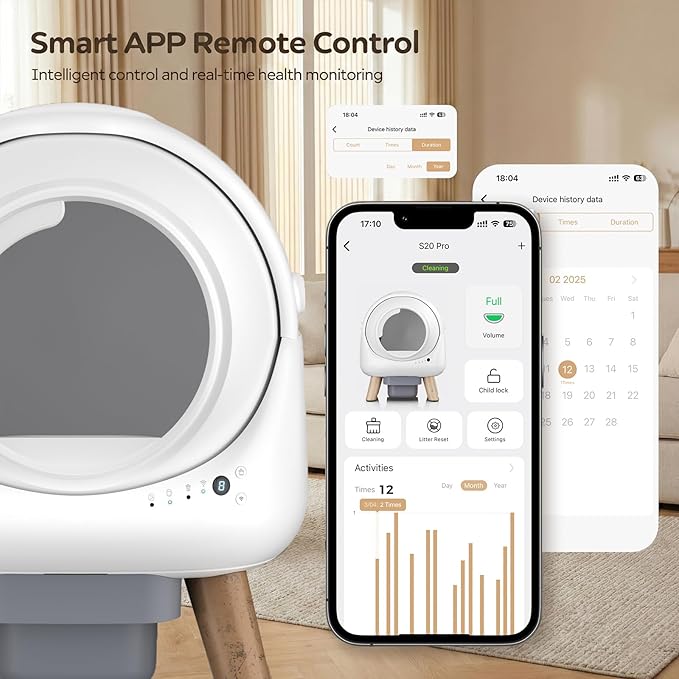 Self-Cleaning Litter Box for Multiple Cats, Smart APP Control with Safety Sensors, 15-Day Odor Control, Extra Large Waste Bin, Ultra Quiet Automatic Cat Litter Box, White