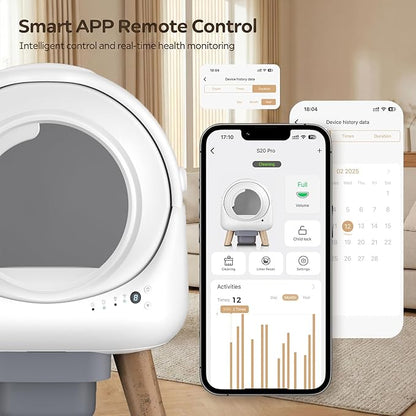 Self-Cleaning Litter Box for Multiple Cats, Smart APP Control with Safety Sensors, 15-Day Odor Control, Extra Large Waste Bin, Ultra Quiet Automatic Cat Litter Box, White