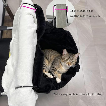 Cat Hammock Spoon Shaped Cat Hammock with Sturdy Hanging Iron Frame Warm and Comfortable Cats Hammocks for Easy Hanging (Black)