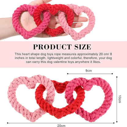 Zhanmai 3 Pieces Valentine's Day Interlocking Heart Rope Colorful Valentine Dog Toy Cotton Dog Rope Chewing Toys for Puppies Dogs Chew Toys for Small Medium Dogs, Pink and Red