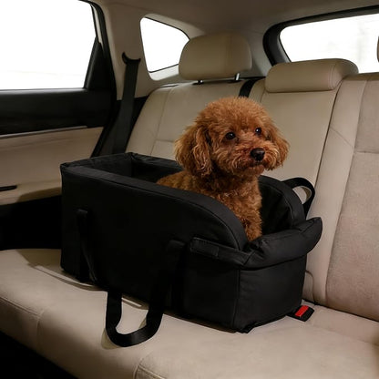 Waterproof Faux Leather Center Console Dog Car Seat, 2-in-1 Portable Puppy Carrier & Armrest Booster Seat for Small Dogs, Easy-to-Clean Tech Fabric, Sturdy Cushioned, Anti-Collapse Walls, Under 11 lbs